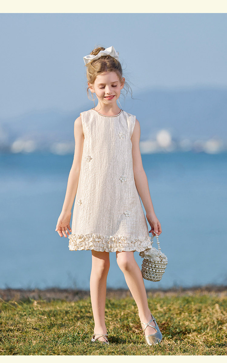 CHANZUIGOU Girls' Tencel Satin Dress 2026 Summer New Ruffled Hem High-End Formal Dress 17